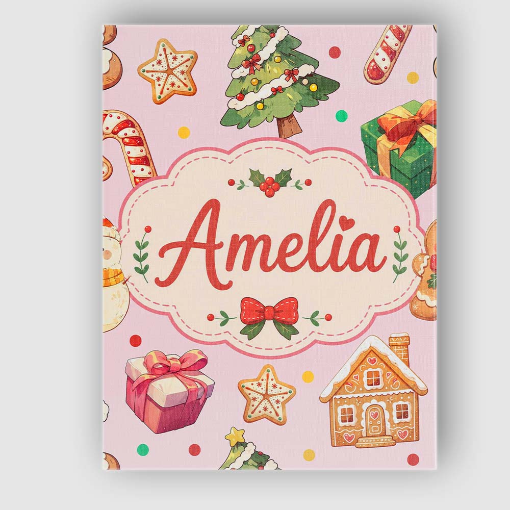 Personalised Name Christmas Gingerbread Man Custom  Bespoke Interior Contemporary Canvas Wall Art Print Decor Picture Ready to Hang