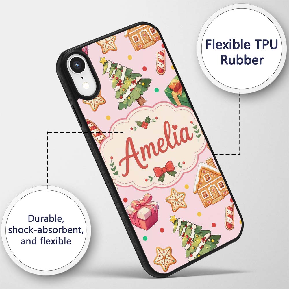 Christmas Gingerbread Man Tree Gift Snowman on Custom Name Protective Phone Case Mobile Cover Durable Everyday Smartphone Shock Resistant