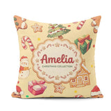 Custom Name Christmas Gingerbread Man Tree Gift Snowman on Soft Square Filled Cushion Throw Pillow Sofa Bed Home Decor Zip Washable UK Made