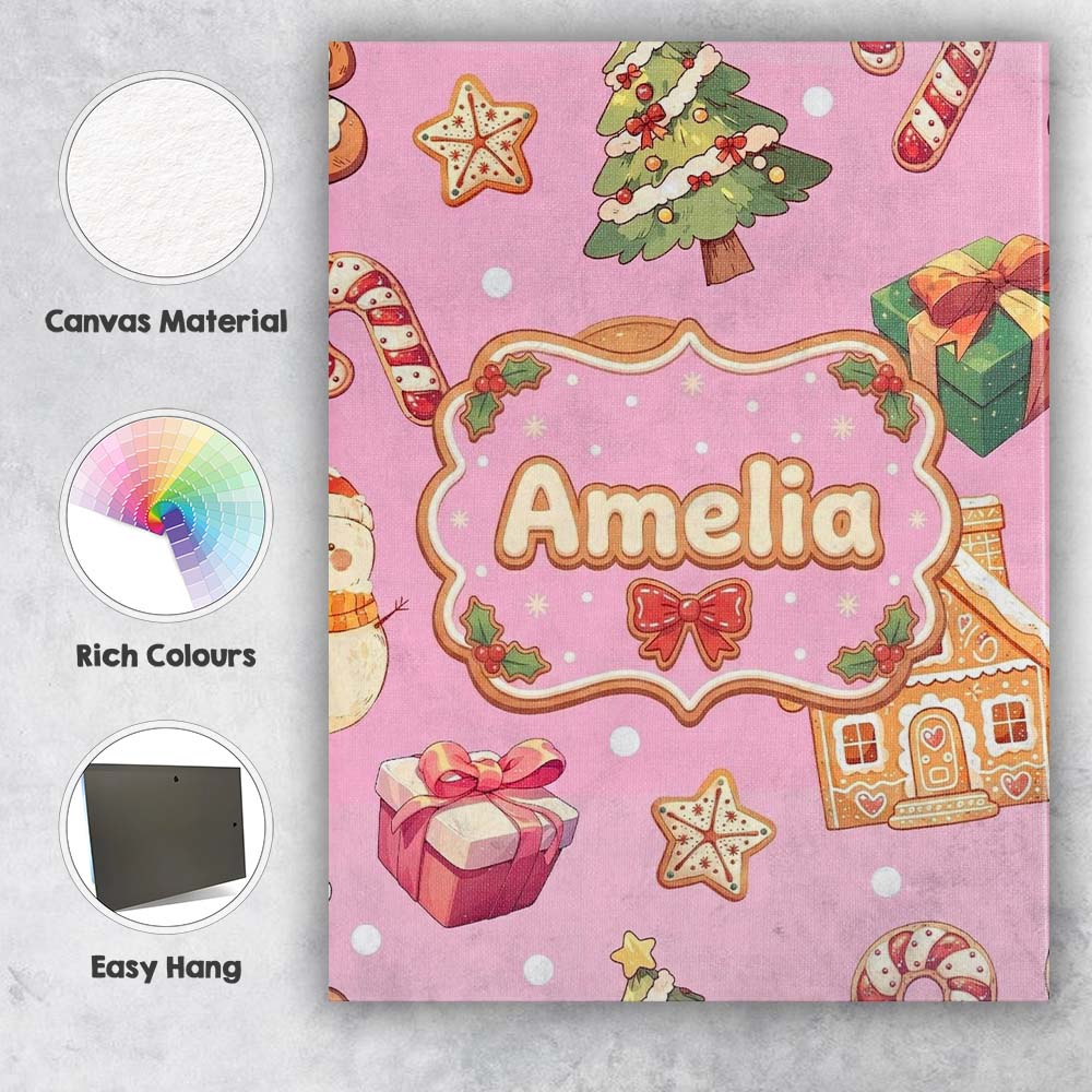 Personalised Name Christmas Gingerbread Man Custom  Bespoke Interior Contemporary Canvas Wall Art Print Decor Picture Ready to Hang