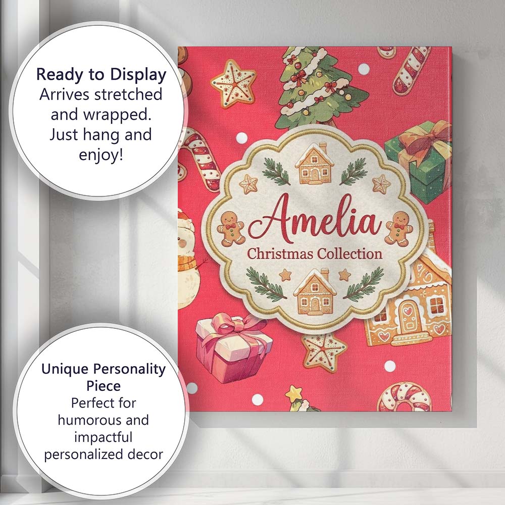 Personalised Name Christmas Gingerbread Man Custom  Bespoke Interior Contemporary Canvas Wall Art Print Decor Picture Ready to Hang