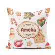 Custom Name Christmas Gingerbread Man Tree Snowman on Light Grey Square Filled Cushion Throw Pillow Sofa Bed Home Decor Zip Washable UK Made
