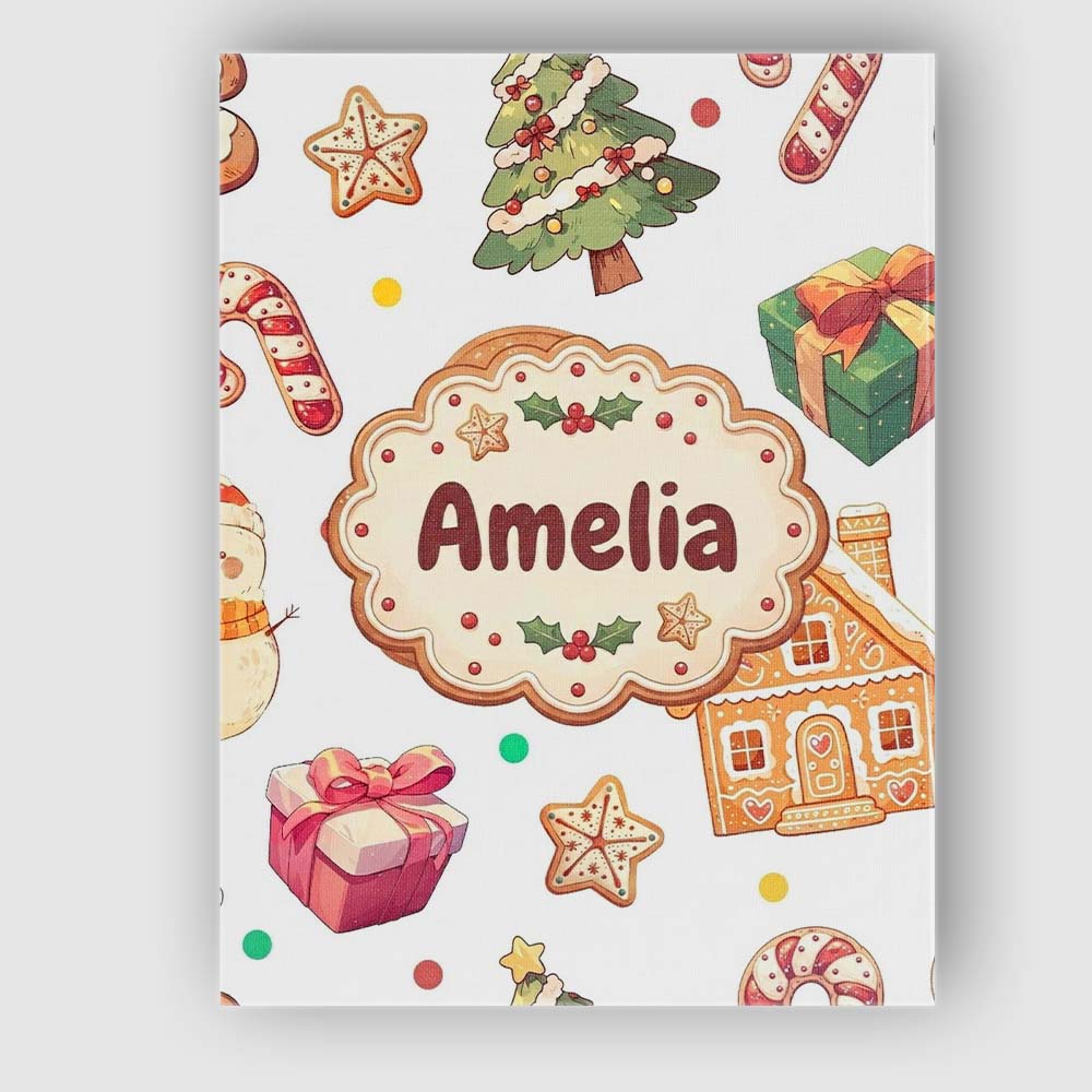 Personalised Name Christmas Gingerbread Man Custom  Bespoke Interior Contemporary Canvas Wall Art Print Decor Picture Ready to Hang