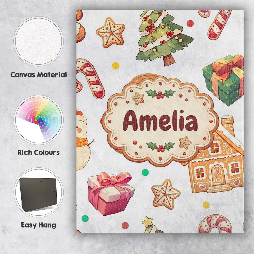 Personalised Name Christmas Gingerbread Man Custom  Bespoke Interior Contemporary Canvas Wall Art Print Decor Picture Ready to Hang