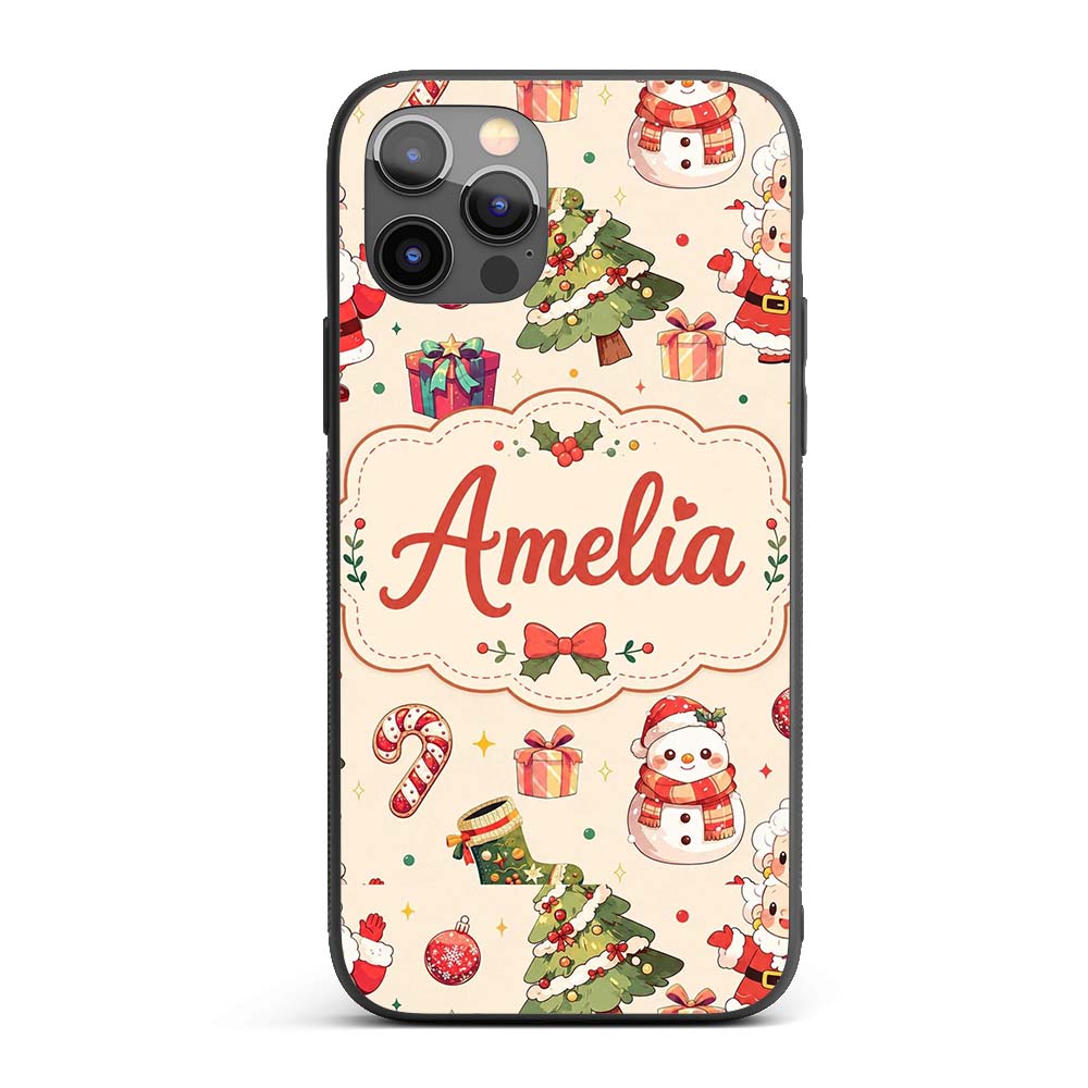 Cute Santa Claus Mrs Snowman Gift Candy Festive Custom Name Protective Phone Case Mobile Cover Durable Everyday Smartphone Shock Resistant
