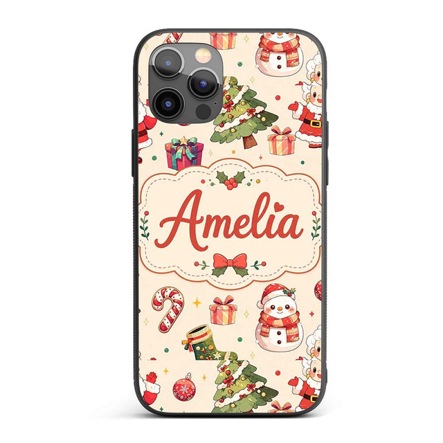 Cute Santa Claus Mrs Snowman Gift Candy Festive Custom Name Protective Phone Case Mobile Cover Durable Everyday Smartphone Shock Resistant
