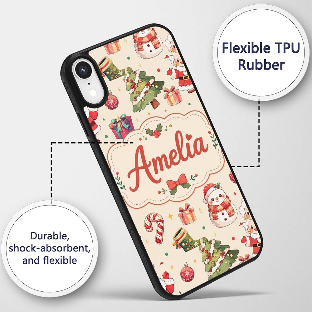 Cute Santa Claus Mrs Snowman Gift Candy Festive Custom Name Protective Phone Case Mobile Cover Durable Everyday Smartphone Shock Resistant