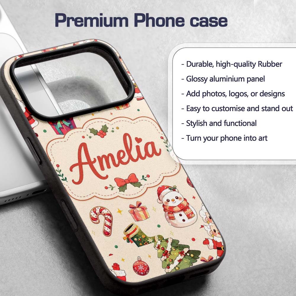 Cute Santa Claus Mrs Snowman Gift Candy Festive Custom Name Protective Phone Case Mobile Cover Durable Everyday Smartphone Shock Resistant