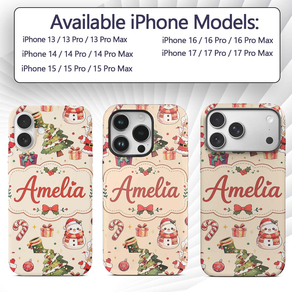 Cute Santa Claus Mrs Snowman Gift Candy Festive Custom Name Protective Phone Case Mobile Cover Durable Everyday Smartphone Shock Resistant