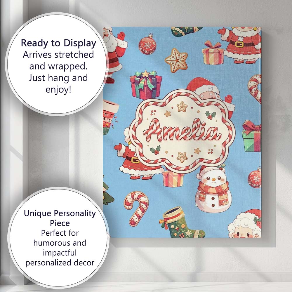 Personalised Name Cute Santa Claus Mrs Custom  Modern Room Accent Elegant Feature Canvas Wall Art Print Decor Picture Ready to Hang