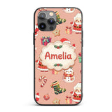 Cute Santa Claus Mrs Snowman Gift Candy on Peach Custom Name Protective Phone Case Mobile Cover Durable Everyday Smartphone Shock Resistant