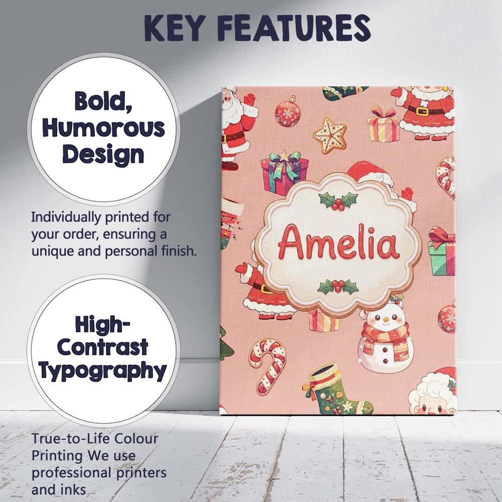 Personalised Name Cute Santa Claus Mrs Custom  Modern Room Accent Elegant Feature Canvas Wall Art Print Decor Picture Ready to Hang