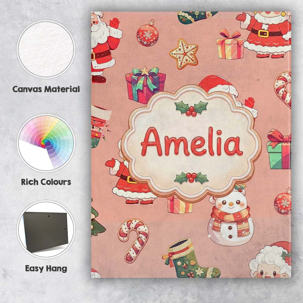 Personalised Name Cute Santa Claus Mrs Custom  Modern Room Accent Elegant Feature Canvas Wall Art Print Decor Picture Ready to Hang