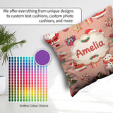 Custom Name Santa Claus Mrs Snowman Candy on Peach Background Square Filled Cushion Throw Pillow Sofa Bed Home Decor Zip Washable UK Made
