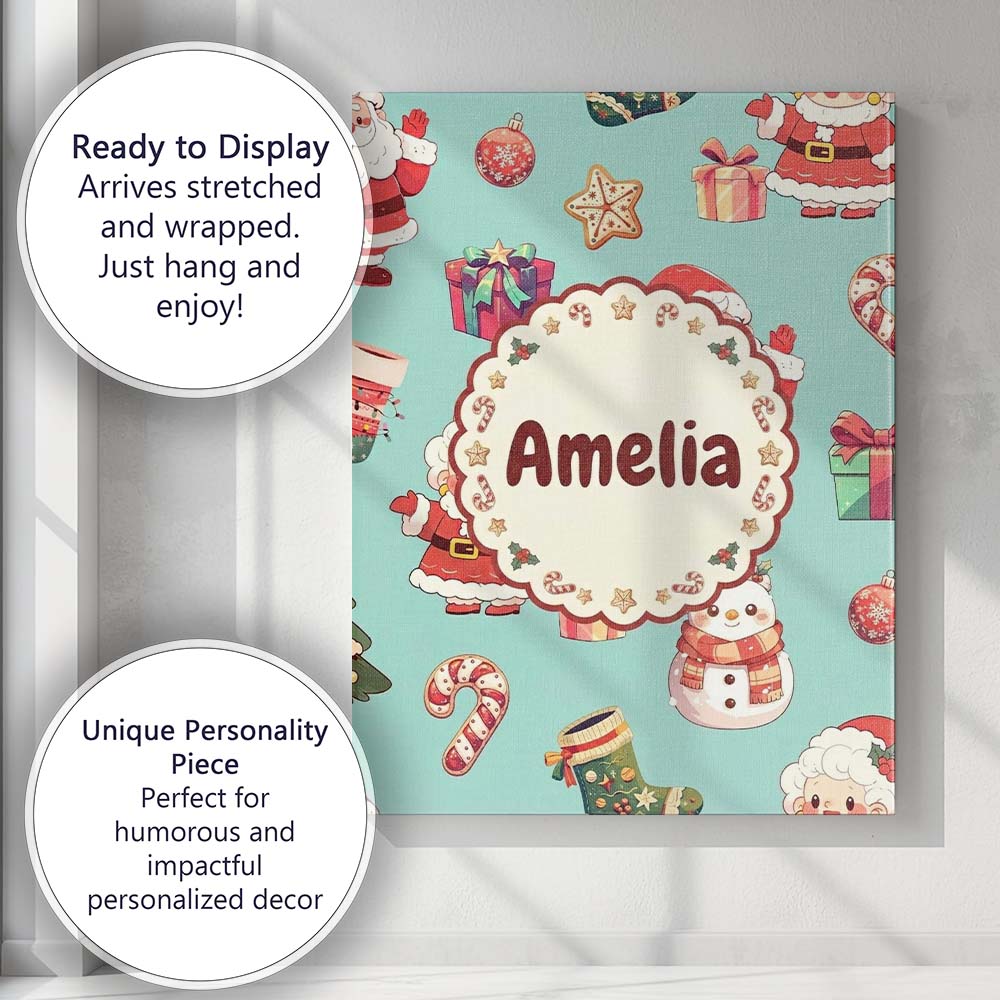 Personalised Name Cute Santa Claus Mrs Custom  Modern Room Accent Elegant Feature Canvas Wall Art Print Decor Picture Ready to Hang