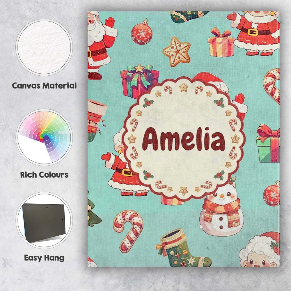 Personalised Name Cute Santa Claus Mrs Custom  Modern Room Accent Elegant Feature Canvas Wall Art Print Decor Picture Ready to Hang