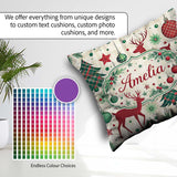 Custom Name Red Reindeer Christmas Ornaments Festive Seamless Square Filled Cushion Throw Pillow Sofa Bed Home Decor Zip Washable UK Made