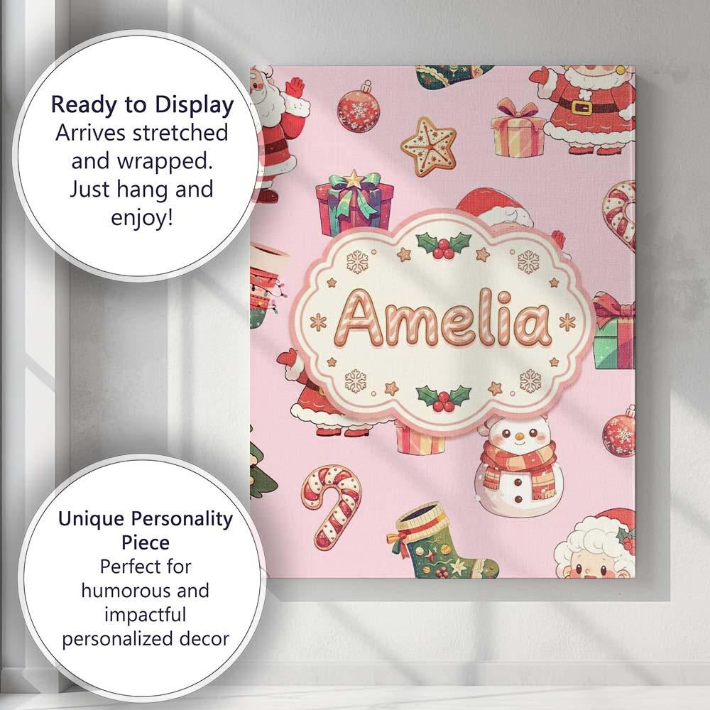 Personalised Name Cute Santa Claus Mrs Custom  Modern Room Accent Elegant Feature Canvas Wall Art Print Decor Picture Ready to Hang