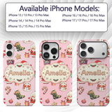 Cute Santa Claus Mrs Snowman Gift Candy on Pink Custom Name Protective Phone Case Mobile Cover Durable Everyday Smartphone Shock Resistant