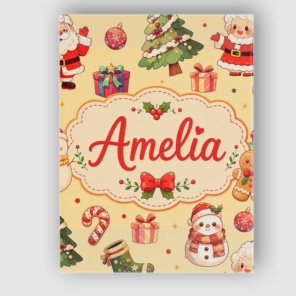 Personalised Name Cute Santa Claus Mrs Custom  Modern Room Accent Elegant Feature Canvas Wall Art Print Decor Picture Ready to Hang