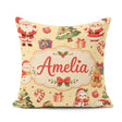 Custom Name Santa Claus Mrs Snowman Candy on Beige Background Square Filled Cushion Throw Pillow Sofa Bed Home Decor Zip Washable UK Made