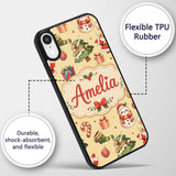 Cute Santa Claus Mrs Snowman Gift Candy on Beige Custom Name Protective Phone Case Mobile Cover Durable Everyday Smartphone Shock Resistant