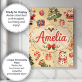Personalised Name Cute Santa Claus Mrs Custom  Modern Room Accent Elegant Feature Canvas Wall Art Print Decor Picture Ready to Hang