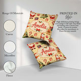 Custom Name Santa Claus Mrs Snowman Candy on Beige Background Square Filled Cushion Throw Pillow Sofa Bed Home Decor Zip Washable UK Made