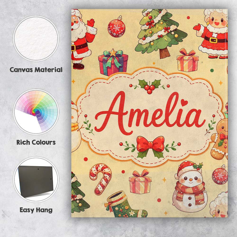 Personalised Name Cute Santa Claus Mrs Custom  Modern Room Accent Elegant Feature Canvas Wall Art Print Decor Picture Ready to Hang