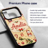 Cute Santa Claus Mrs Snowman Gift Candy on Beige Custom Name Protective Phone Case Mobile Cover Durable Everyday Smartphone Shock Resistant