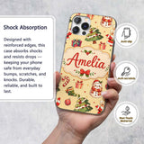 Cute Santa Claus Mrs Snowman Gift Candy on Beige Custom Name Protective Phone Case Mobile Cover Durable Everyday Smartphone Shock Resistant