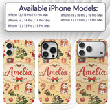 Cute Santa Claus Mrs Snowman Gift Candy on Beige Custom Name Protective Phone Case Mobile Cover Durable Everyday Smartphone Shock Resistant