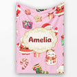 Cute Santa Claus Mrs Snowman Gift Candy on Pink Background Seamless  Personalised Custom Name Super Soft Fleece Blanket Bed Sofa Throw