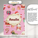 Cute Santa Claus Mrs Snowman Gift Candy on Pink Background Seamless  Personalised Custom Name Super Soft Fleece Blanket Bed Sofa Throw