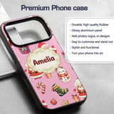 Cute Santa Claus Mrs Snowman Gift Candy on Pink Custom Name Protective Phone Case Mobile Cover Durable Everyday Smartphone Shock Resistant