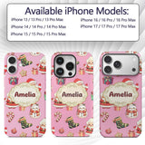 Cute Santa Claus Mrs Snowman Gift Candy on Pink Custom Name Protective Phone Case Mobile Cover Durable Everyday Smartphone Shock Resistant