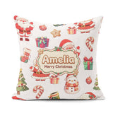 Custom Name Cute Santa Claus Mrs Candy on Light Grey Background Square Filled Cushion Throw Pillow Sofa Bed Home Decor Zip Washable UK Made