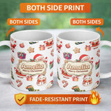 Personalized Custom Name Cute Santa Claus Mrs Snowman Gift Candy on Light Grey Background 11oz Ceramic Coffee Tea Mug White Large Handle