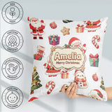 Custom Name Cute Santa Claus Mrs Candy on Light Grey Background Square Filled Cushion Throw Pillow Sofa Bed Home Decor Zip Washable UK Made