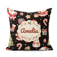 Custom Name Santa Claus Mrs Snowman Candy on Black Background Square Filled Cushion Throw Pillow Sofa Bed Home Decor Zip Washable UK Made