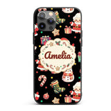 Cute Santa Claus Mrs Snowman Gift Candy on Black Custom Name Protective Phone Case Mobile Cover Durable Everyday Smartphone Shock Resistant