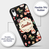 Cute Santa Claus Mrs Snowman Gift Candy on Black Custom Name Protective Phone Case Mobile Cover Durable Everyday Smartphone Shock Resistant