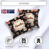 Custom Name Santa Claus Mrs Snowman Candy on Black Background Square Filled Cushion Throw Pillow Sofa Bed Home Decor Zip Washable UK Made