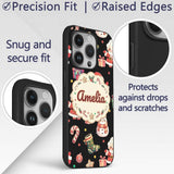 Cute Santa Claus Mrs Snowman Gift Candy on Black Custom Name Protective Phone Case Mobile Cover Durable Everyday Smartphone Shock Resistant