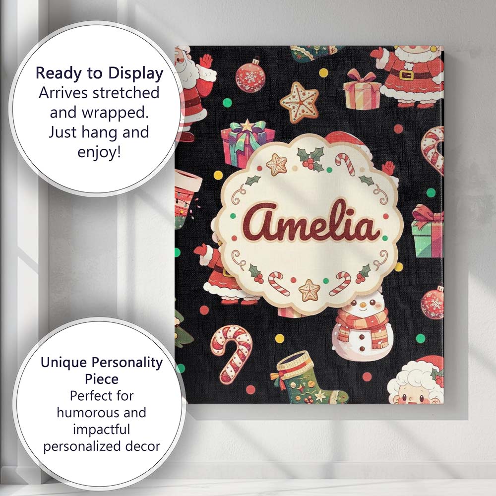 Personalised Name Cute Santa Claus Mrs Custom  Modern Room Accent Elegant Feature Canvas Wall Art Print Decor Picture Ready to Hang
