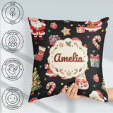 Custom Name Santa Claus Mrs Snowman Candy on Black Background Square Filled Cushion Throw Pillow Sofa Bed Home Decor Zip Washable UK Made