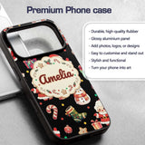 Cute Santa Claus Mrs Snowman Gift Candy on Black Custom Name Protective Phone Case Mobile Cover Durable Everyday Smartphone Shock Resistant