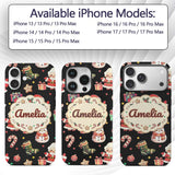 Cute Santa Claus Mrs Snowman Gift Candy on Black Custom Name Protective Phone Case Mobile Cover Durable Everyday Smartphone Shock Resistant