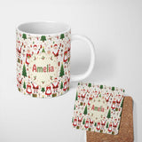 Personalized Custom Name Santa Claus Mrs Snowman Gift Candy Confetti on White Background 11oz Ceramic Coffee Tea Mug White Large Handle