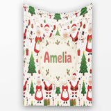 Santa Claus Mrs Snowman Gift Candy Confetti on White Background  Personalised Custom Name Super Soft Fleece Blanket Bed Sofa Throw